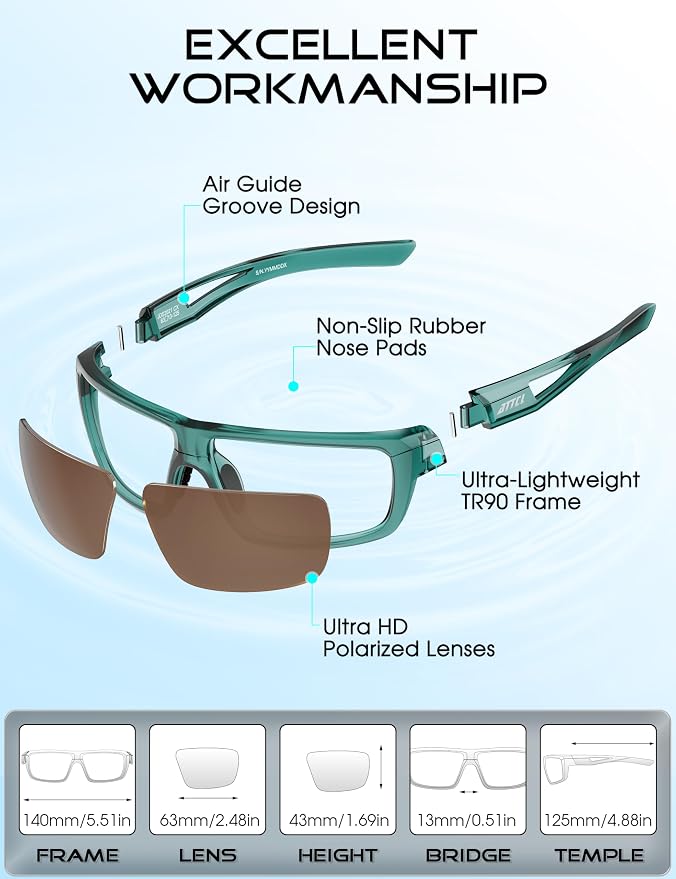 ATTCL Polarized Sunglasses Men Sports: UV Protection Lightweight TR90 Frame Anti-Slip Wrap-Around for Driving Fishing Golf