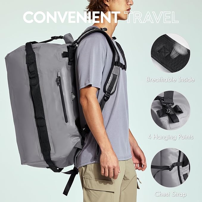 Haimont IPX7 Waterproof Roll-Top Dry Duffel Backpack | 60L/90L Sizes, 500D Tarpaulin, Welded Seams, Mesh Pockets, Boating & Kayaking
