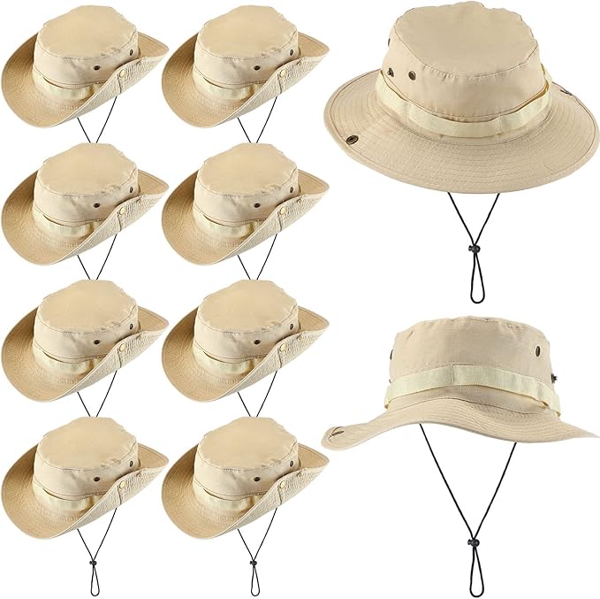 Xtinmee 10 Pcs Bucket Hat Bulk Safari Hat Wide Brim Boonie Hiking Fishing with Chin Strap for Women Men Adult Summer