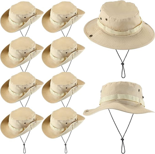 Xtinmee 10 Pcs Bucket Hat Bulk Safari Hat Wide Brim Boonie Hiking Fishing with Chin Strap for Women Men Adult Summer