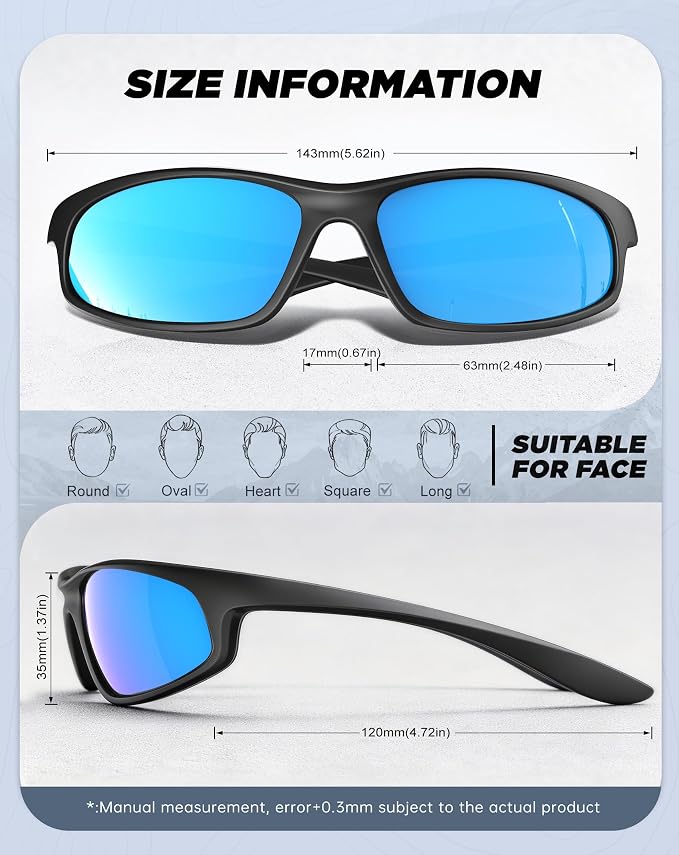 KALIYADI Mens-Sunglasses Polarized Sunglasses-Men Sports: Sport Sun Glasses for Running Cycling Fishing with UV Protection