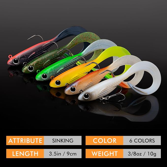 TRUSCEND Duramax Pre-Rigged Fishing Lures with BKK Jig Hooks, 10X Tear-Resistant TPE Soft Swimbaits for Bass Striper Trout Crappie Walleye Grouper, Lifelike Fishing Baits for Saltwater and Freshwater