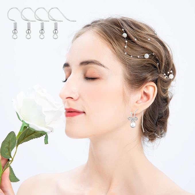 Bylion 400 Pieces Stainless Steel Earring Hooks, Fish Hooks, French Wire Hooks, Coil and Ball Style Nickel-Free Ear Wires for Jewelry Making, Silver