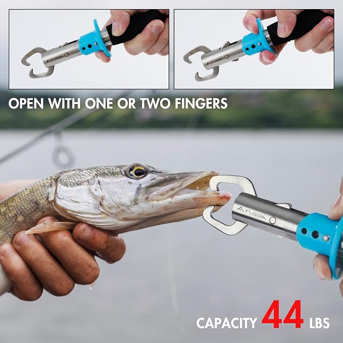 FLISSA Fishing Pliers, Fish Gripper, 2PCS Fishing Tool Kit Includes Multifunctional Fishing Pliers Hook Remover with Sheath and Stainless Steel Fish Lip Gripper, Fishing Gift
