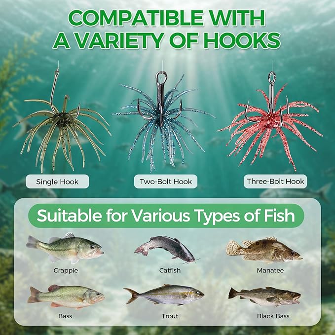 Tentacle Fishing Lure,Dice Bait Soft Plastic Swim Bait,Sea Urchin Lure,for Drop Shot,Weird Fishing Rig,Trout Sea Bass Mandarin Fish Catfish Slow Sinking Soft Lure 2.36 in,3.9 in and 4.3 in.