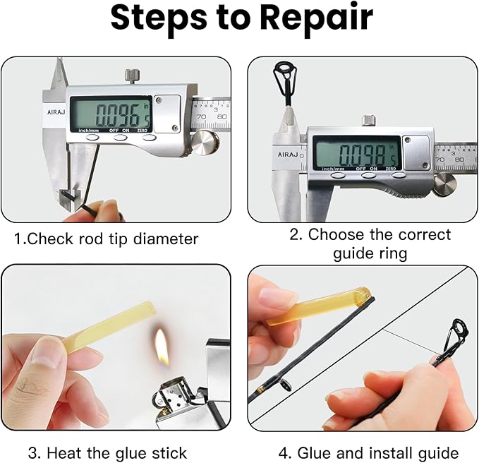 FishTrip Rod Tip Repair Kit, 20/60/70/90/230pcs Fishing Rod Tips Replacement Kit Stainless Steel Ceramic Guides Ring Fishing Pole Eyelets Repair Kit