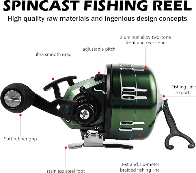 Spincast Fishing Reel, All-Metal Gears, Easy to Use Push Button Casting Design, Changeable Right/Left-Hand Retrieve