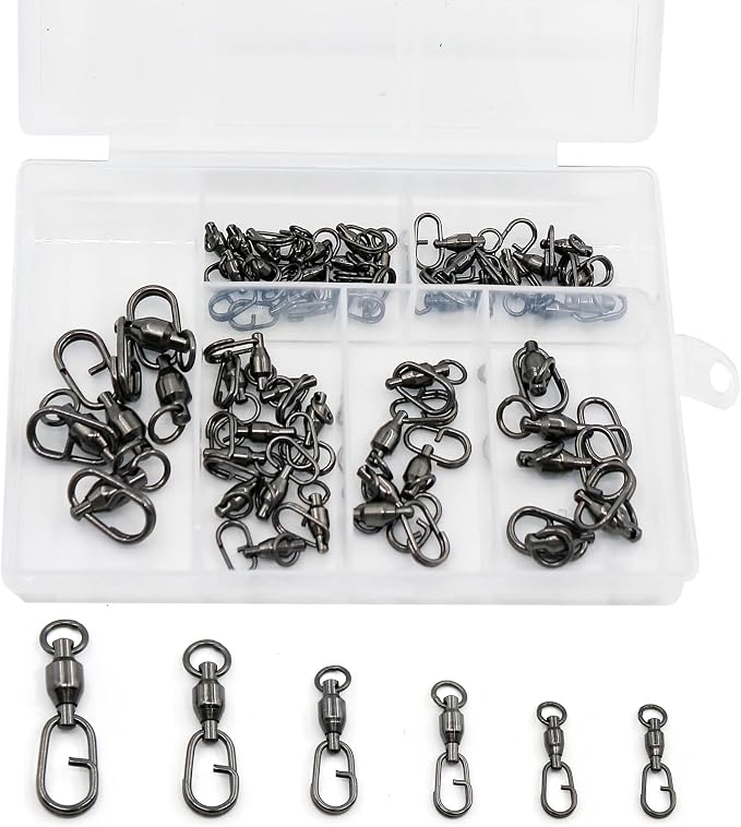 9KM DWLIFE Fishing Swivels & Snaps 25Pcs & Quick Change SnapsHigh Strength Snap Swivels Stainless Ball Bearing Fishing Swivels Freshwater/Freshwater