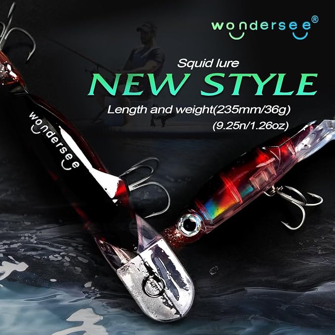 Wondersee Squid Fishing Bait Soft Hard Lures Kit Swimbait Crankbait Jig Simulation Weighted Holographic 4 PCS