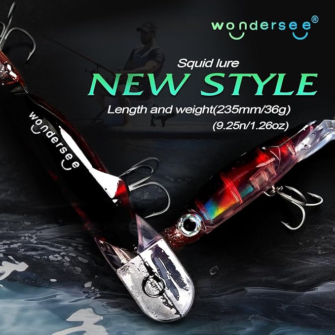 Wondersee Squid Fishing Bait Soft Hard Lures Kit Swimbait Crankbait Jig Simulation Weighted Holographic 4 PCS