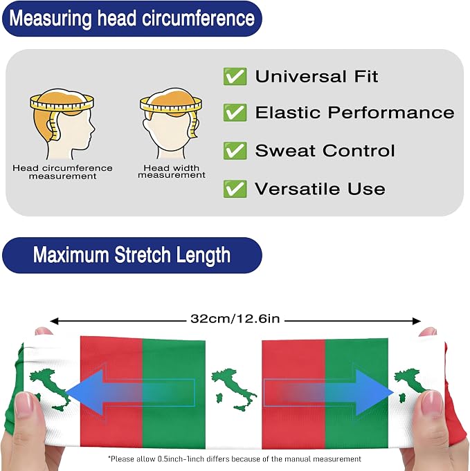 Flag Headbands for Men Women, Moisture Wicking Sweatband Breathable Sports Headwrap, Non-Slip Stretchy Fitness Hair Band