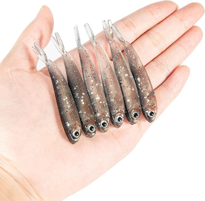 Syosisny 50 PCS Plastic Soft Fishing Lure, Lifelike Forked Tail Minnow, Fishing Baits Tackle for Saltwater and Freshwater Bass, Crappie, Walleye, or Trout Lures