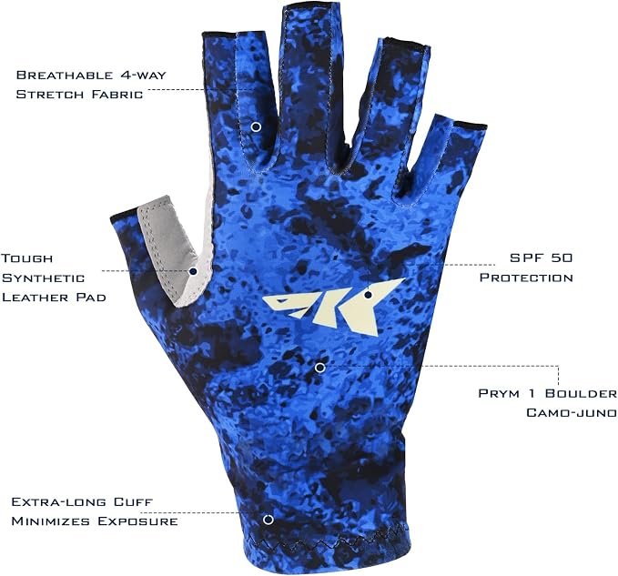 KastKing La Sal Fishing Gloves UPF50+ Sun Gloves UV Protection Fingerless Gloves Men Women for Outdoor, Kayaking, Rowing, Paddling, Canoeing, Hunting