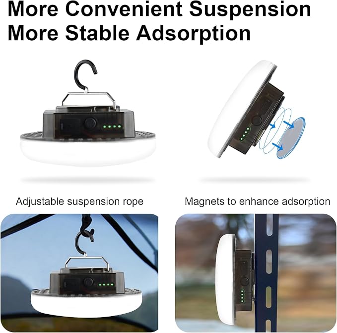 10000mAh Rechargeable 3000LM Tent Light Camping Light, 6500K 24Hours Long Play Time , Outdoor Night Market Light Night Fishing Light Emergency Lights for Hurricane (Translucent Black)
