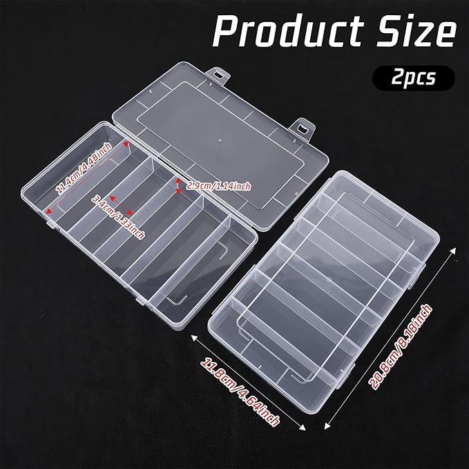 Styquenzer 2 Pack Tackle Box Organizer 6 Grids, Clear Plastic Fishing Tackle Box, Compartment Storage Box, Craft Organizer for Lure Bait Hooks Storage Screws Nail Pins(8.18×4.64×1.29inch)