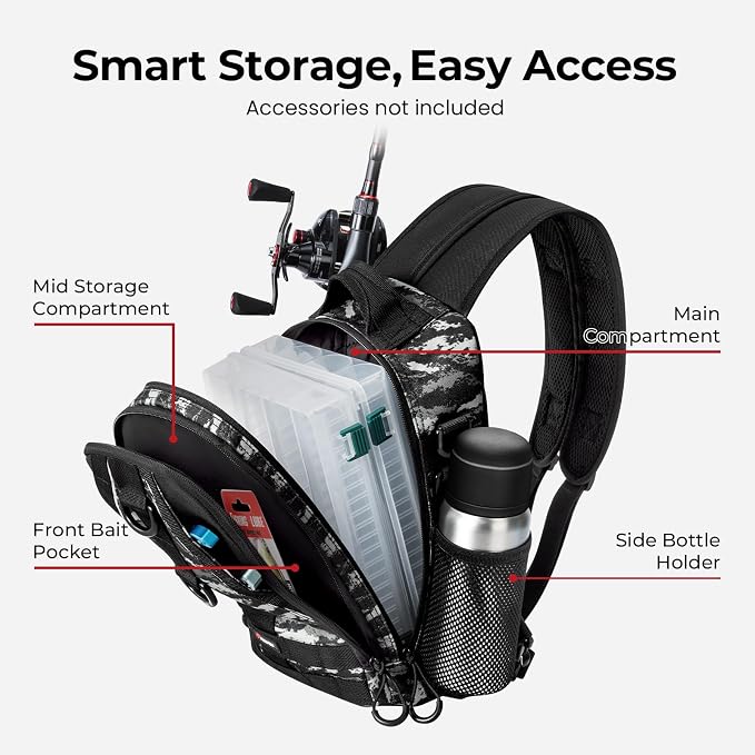 Piscifun Fishing Backpack with Rod Holder, Lightweight Sling Bag Storge Gear and Equipment