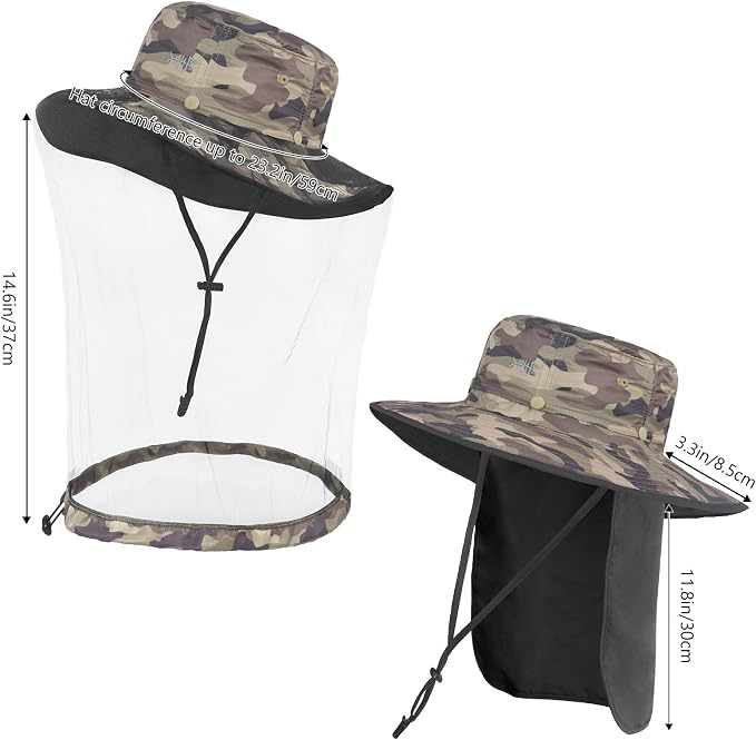 BASSDASH UPF 50+ Mosquito Sun Hat with Hidden Head Net and Neck Flap for Men Women Outdoor Fishing Hiking Camping