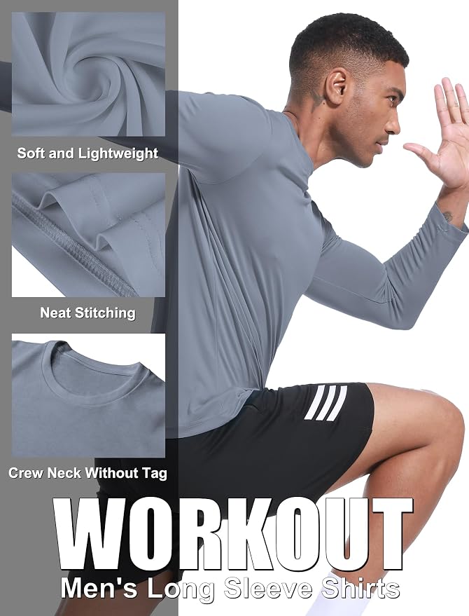 OYGSieg 6 Pack Long Sleeve Shirts for Men Moisture Wicking UPF SPF Sun Protection Tee Shirts Workout T Shirts Casual