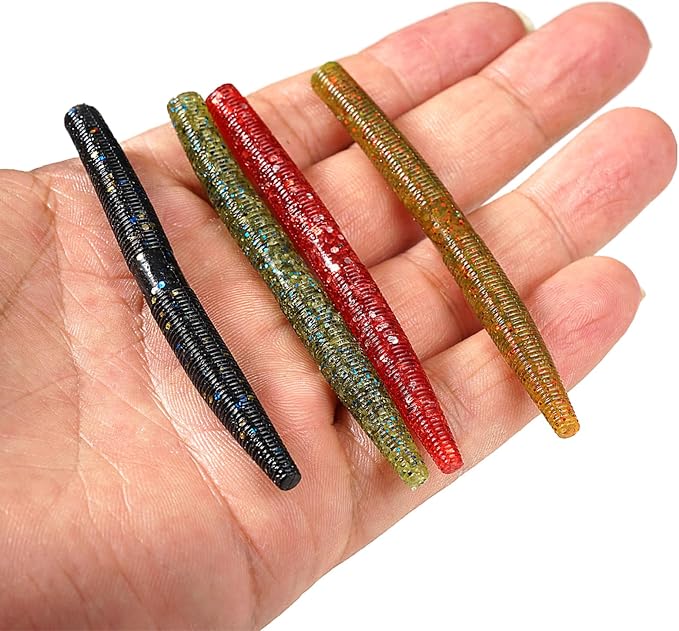30Pcs Artificial Soft Baits Earthworm Salts Scent Soft PVC Stick Baits Slow Sinking Wobblers Elastic Soft Noodles Lures