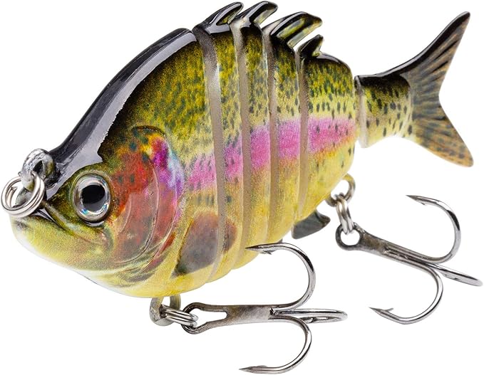 Bassdash SwimPanfish 2.5”/0.34oz Hard Bluegill Swimbaits Multi Jointed Topwater Trout Bass Fishing Crank Lure,Pack of 4