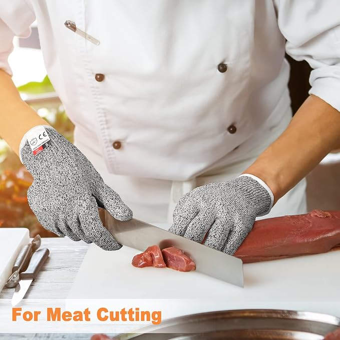 Potchen 15 Pairs Cut Resistant Gloves Level 5 Protection Cutting Safety Kitchen Anti Cut Gloves for Kitchen Fish and More (Medium)