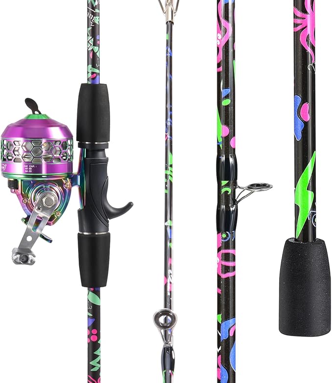 Sougayilang Spincast Fishing Rod Reel Combo, 5.9ft 2 Pieces Medium Heavy Fiber Glass Pole with Bright Strong Smooth Reel for Freshwater