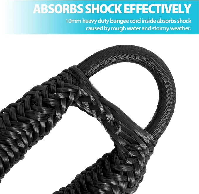 Obcursco Bungee Dock Lines for Boat, Docking Rope with 316 Stainless Steel Clips, Accessories for Jet Ski, PWC, SeaDoo, Pontoon, Center Console, Sets of Two(4ft & 6ft) (Black)