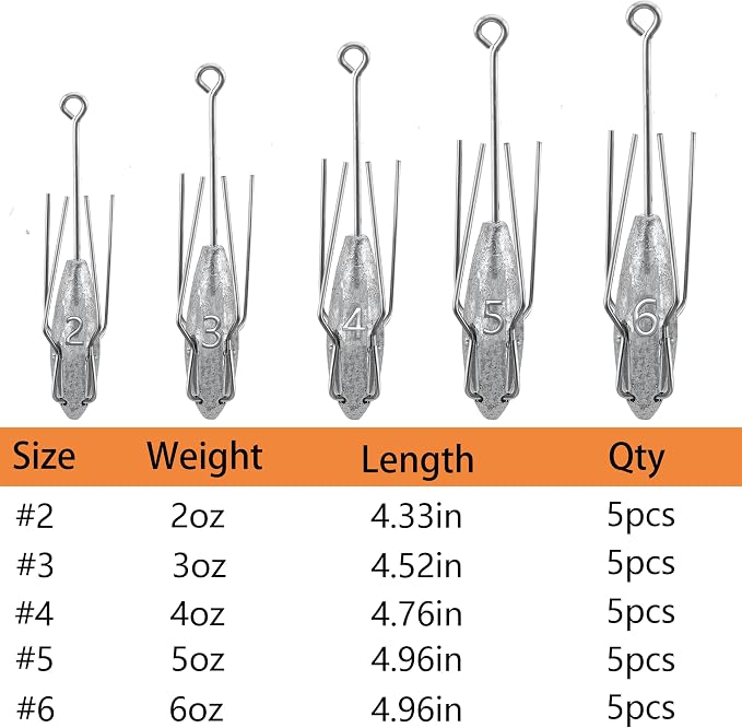 Sputnik Sinkers Fishing Weights Sinkers Surf and Pier Fishing Sinkers Long Tails for Saltwater Fishing Gear Tackle 2oz 3oz 4oz 5oz 6oz