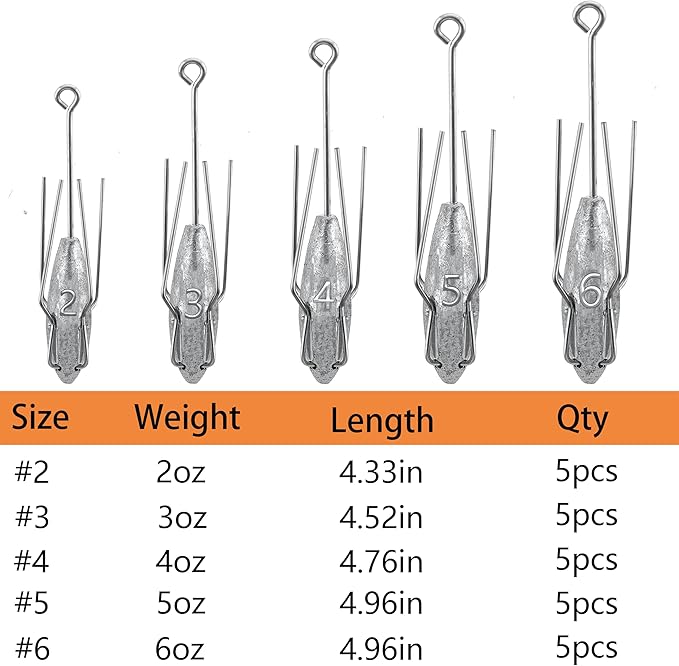 Sputnik Sinkers Fishing Weights Sinkers Surf and Pier Fishing Sinkers Long Tails for Saltwater Fishing Gear Tackle 2oz 3oz 4oz 5oz 6oz