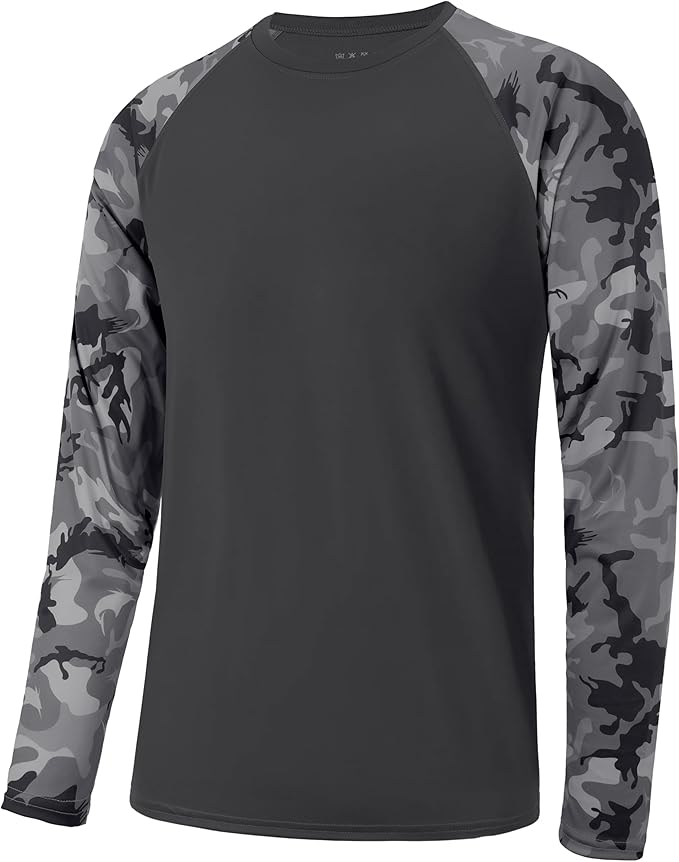 FISHEAL Men's Long Sleeve Fishing Shirts, UPF 50+ Camo Sun Protection Rash Guard, UV Shirt for Swimming Hunting Outdoor