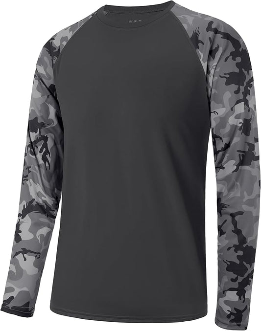 FISHEAL Men's Long Sleeve Fishing Shirts, UPF 50+ Camo Sun Protection Rash Guard, UV Shirt for Swimming Hunting Outdoor