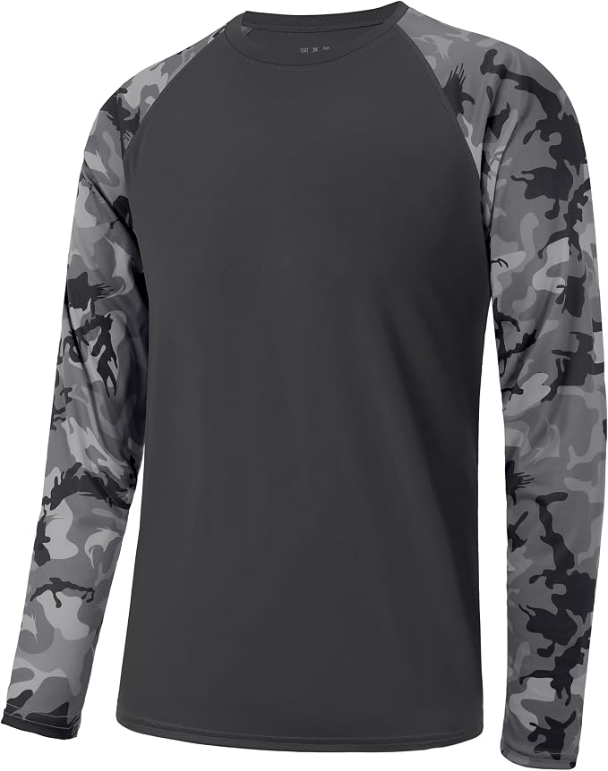 FISHEAL Men's Long Sleeve Fishing Shirts, UPF 50+ Camo Sun Protection Rash Guard, UV Shirt for Swimming Hunting Outdoor