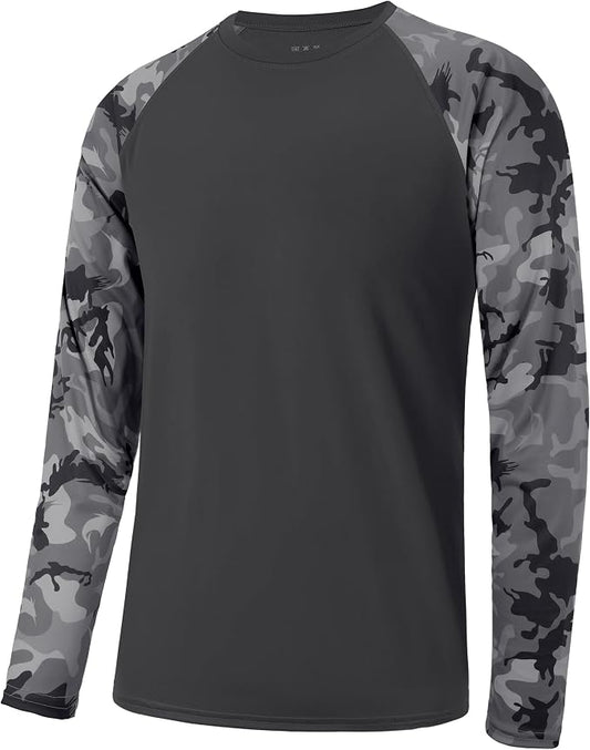 FISHEAL Men's Long Sleeve Fishing Shirts, UPF 50+ Camo Sun Protection Rash Guard, UV Shirt for Swimming Hunting Outdoor