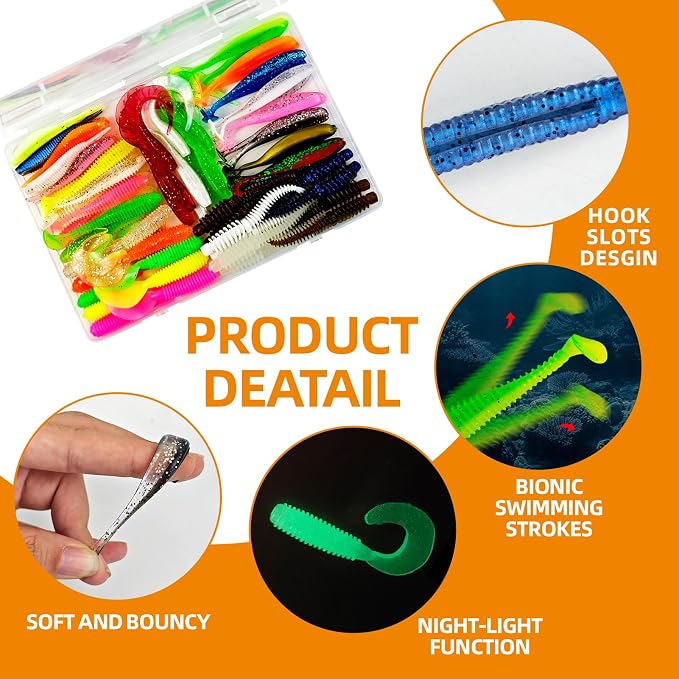 Soft Fishing Lures Kit Paddle Tail Swimbaits Plastic Worms Set Mixed Color Minnow Jerkbait Bass Lure Baitsfor Trout,Walleye,Crappie