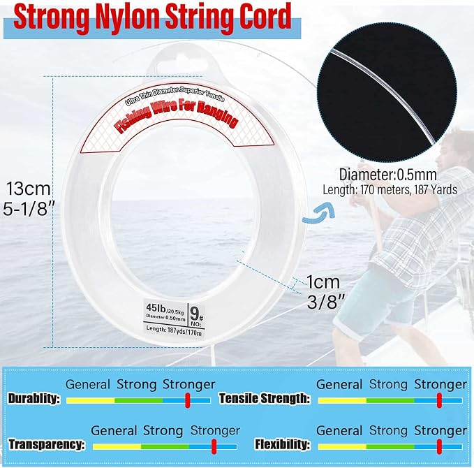 Clear Fishing Wire, Acejoz 656FT Fishing Line Clear Invisible Hanging Wire Strong Nylon String Supports 40 Pounds for Balloon Garland Hanging Decorations