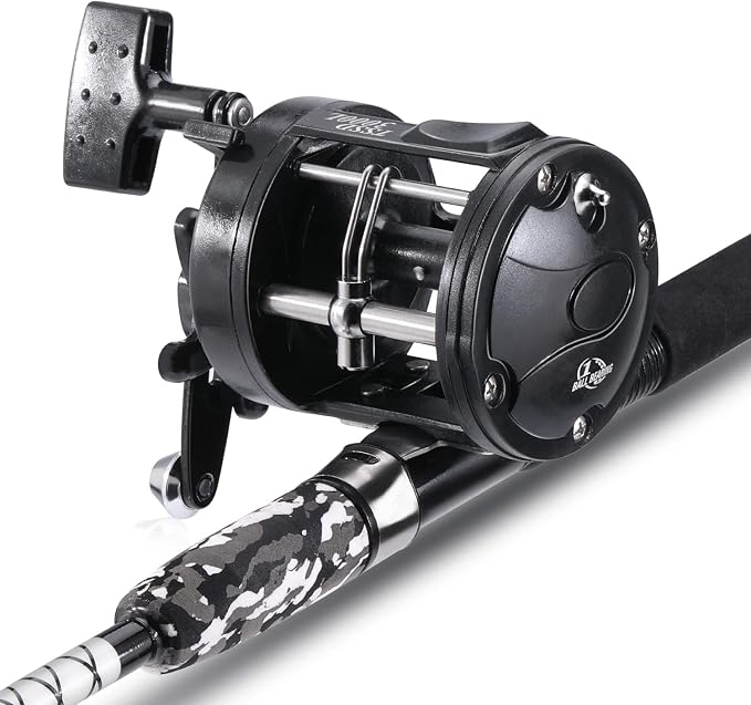 Sougayilang Conventional Reel and Fishing Rod Combo – Medium Heavy Fiberglass Rod, Heavy Duty Catfish Trolling Reel Combo for Catfish Salmon and Steelhead 6/7ft