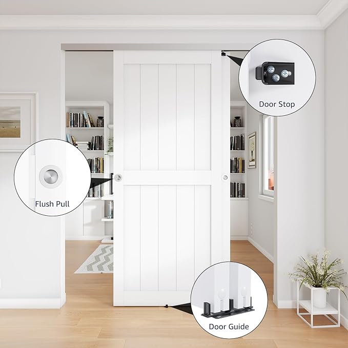 8FT Bypass Door Hardware, Closet Door Track Kit, Top-Mounted Style, Made of Heavy Duty Aluminum, Smoothly and Quietly, for 2 Doors System - Fit Min Door Panel Width of 45.5in, Silver