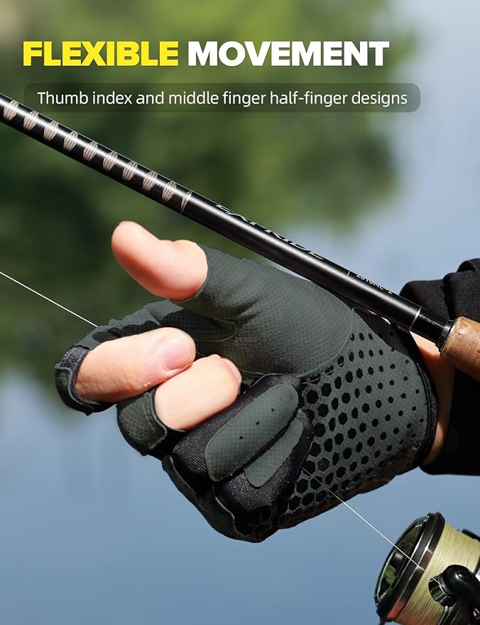 Fishing Gloves 3 Fingerless,Abrasion Resistant, Anti-Slip,Lightweight Breathable for Men Women,Ideal for Lure Fishing