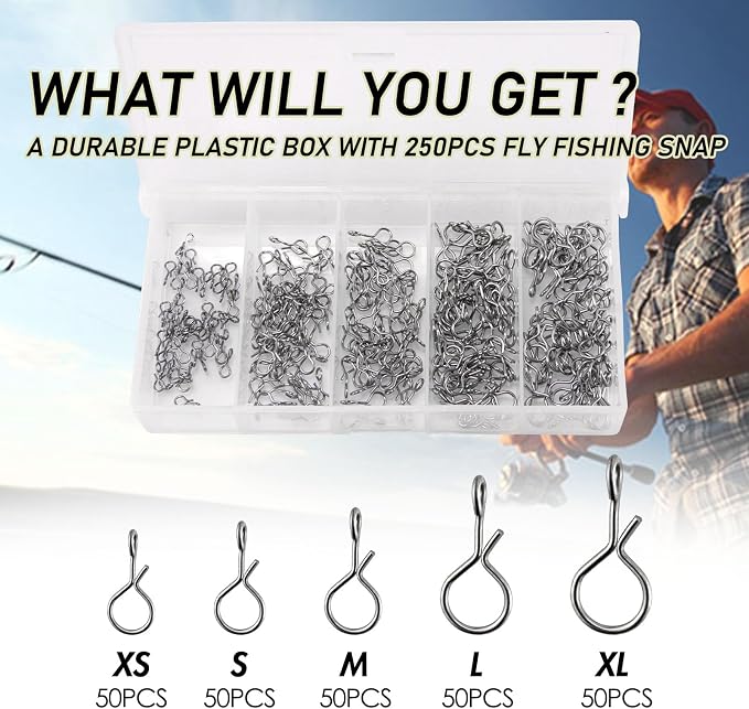 Alwonder 150-Pack Fly Fishing Snaps Twist Clips, 3/5 Sizes Stainless Steel Quick Change Lure Snaps No Knot Clip Quick Snap Fast Snap Lure Connector for Jigs Lures Fishing Clips Swivels Terminal Tackle