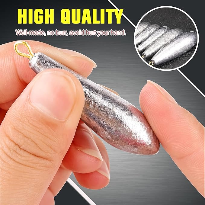 AMYSPORTS Drop Shot Fishing Weights Kit Lead Freshwater Fishing Sinkers Bass Casting Removable Fishing Weights Saltwater Streamlined