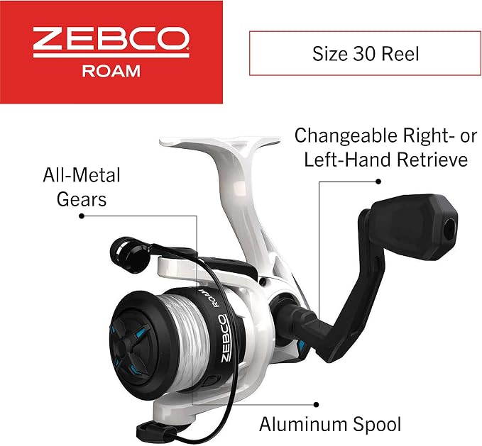 Zebco Roam Spinning Reel and Fishing Rod Combo, 6-Foot Fiberglass Fishing Pole, Split ComfortGrip Handle, Soft-Touch Handle Knob, Changeable Right- or Left-Hand Retrieve