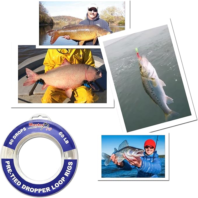 MASTERPRO Pre-Tied Dropper Loop Rigs, Fishing Line Spool 10LB 15LB 20LB 30LB 40LB 50LB 60LB 80LB 100LB, Suitable for Saltwater Freshwater Fishing