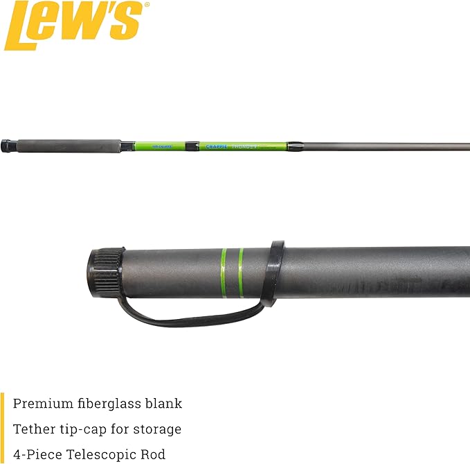 Lew's Crappie Thunder Telescopic Fishing Rod, Light Power, Fast Action, Premium Fiberglass Blank, EVA Foam Handle
