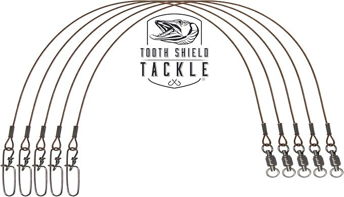 Tooth Shield Tackle 5 Pack 175 lb 14" Premium 49 Strand Wire Musky Leaders Muskie Pike Leader Stay-Lok Snap