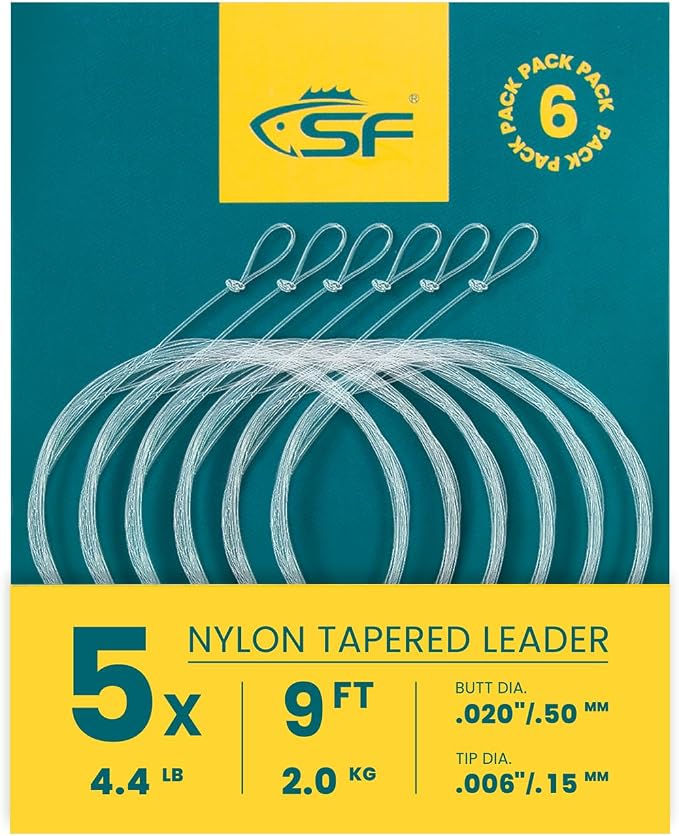 SF Pre-Tied Loop Fly Fishing Tapered Leader Nylon Clear Trout Freshwater Saltwater Bonefish Permit Bass Salmon Steelhead 7.5FT 9FT 10FT 12FT 15FT 0X 1X 2X 3X 4X 5X 6X 7X
