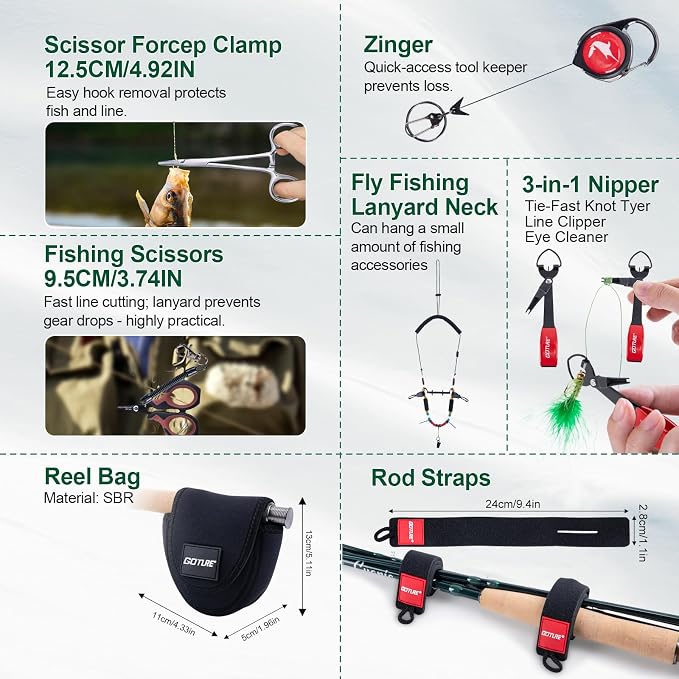 Goture Fly Fishing Rod and Reel Combo with Fly Rod & Gear Case, 9FT 4-Piece Fly Rod, Pre-Spooled Reel, Fly Line, Flies, Leader, Tippet, Forceps, Nipper and Complete Starter Kit