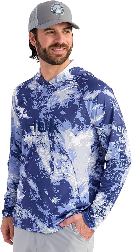 HUK Mens Pursuit Pattern Crew Sleeve Shirt, Performance Shirt