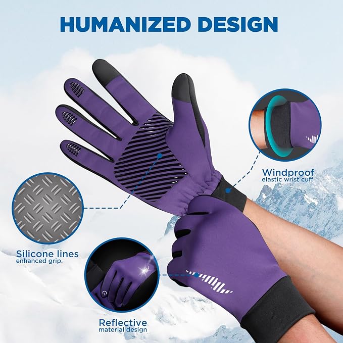 SIMARI Winter Gloves for Women Men - Cold Weather Thermal Touch Screen Ski Snow Glove Liners, Non-Slip Palm & Warm Fleece Lined, for Running Cycling Driving Hiking Walking Sports Outdoor Texting Work