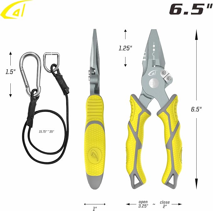 danco Carbon Steel 6.5" Fishing Pliers with Sheath, Line Cutter, Corrosion-Resistant, Saltwater & Freshwater Safe