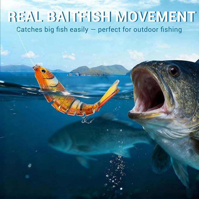 Keenjorika Fishing Lures Multi Jointed Fish Fishing Kits, Slow-Sinking Lifelike Segmented Swimbait Crankbaits, Realistic Swimming Action for Bass, Trout, Pike & Walleye, Freshwater and Saltwater